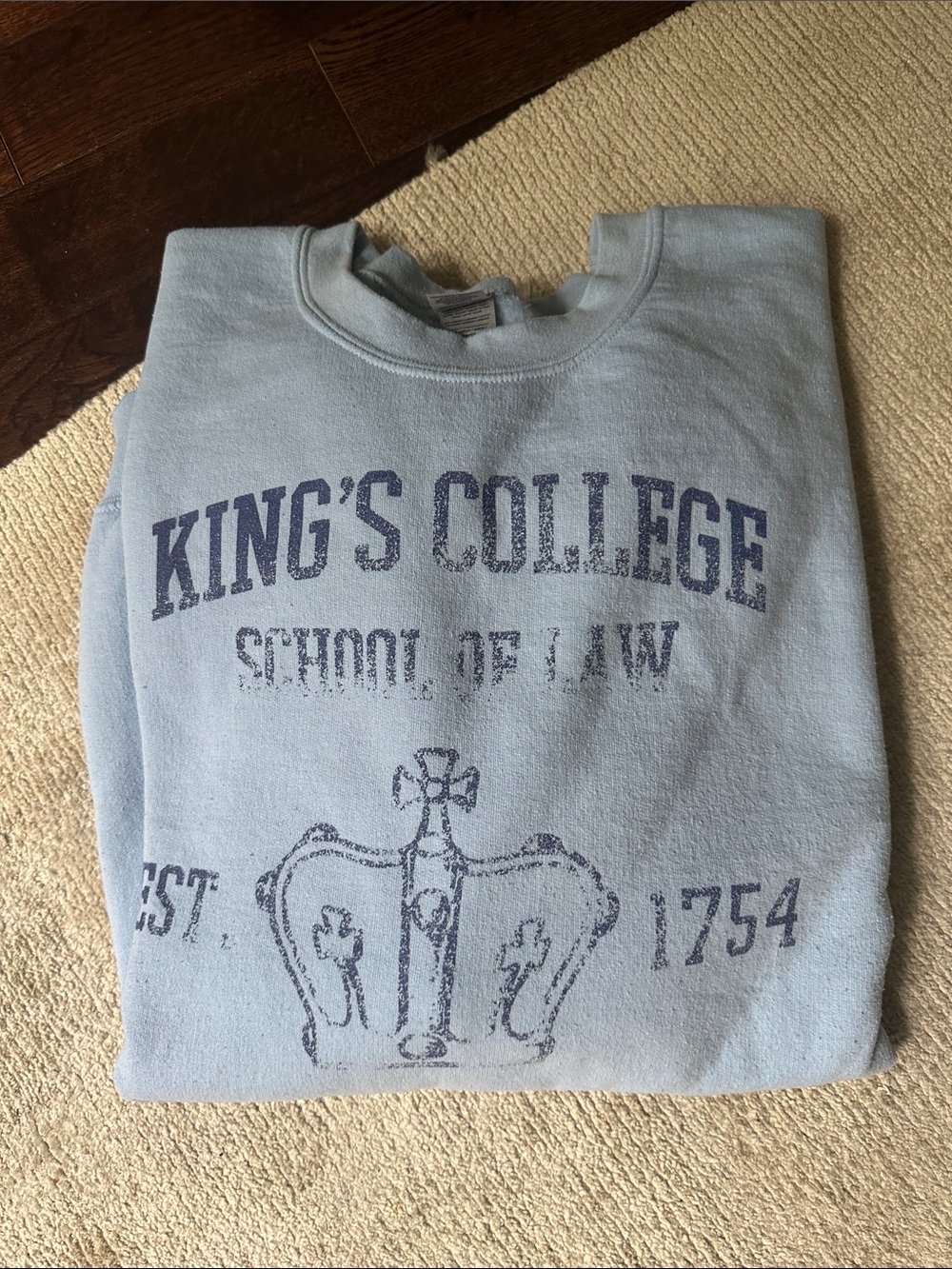Gildan Light Blue Crewneck Sweatshirt with Navy Print Kings College NYC
